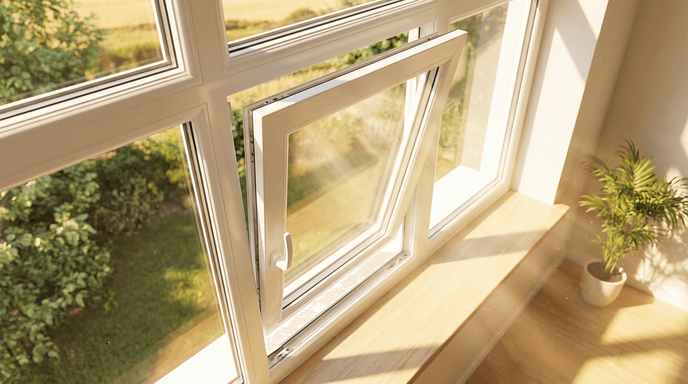 Before-and-after comparison of window replacement showing transformation